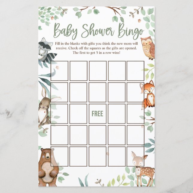 Cartes de Bingo Baby shower Woodland (Devant)