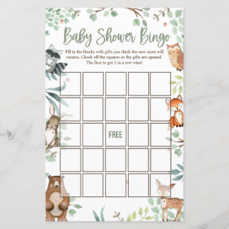 Cartes de Bingo Baby shower Woodland