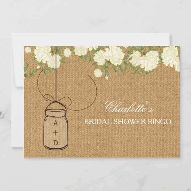 Cartes de bingo de douche Rose Rustique Burlap (Devant)