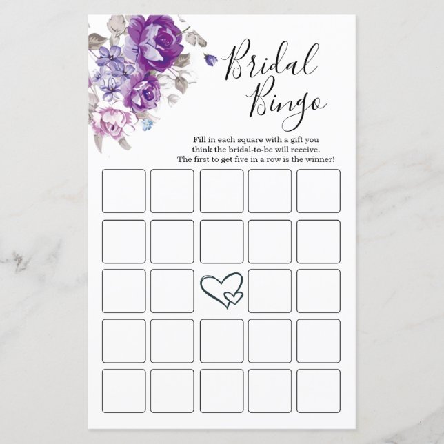 Cartes de Bingo de Fêtes des mariées florales viol (Devant)