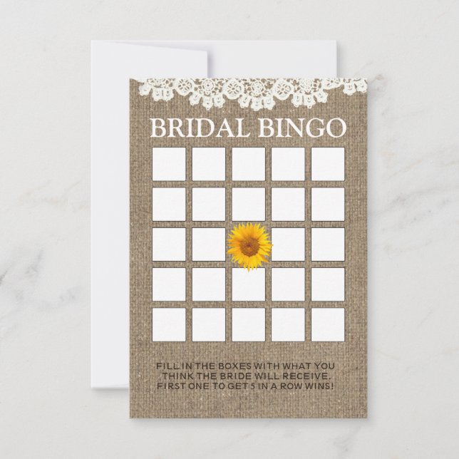Cartes de Bingo de Fiançailles au Tournesol Rustiq (Devant)