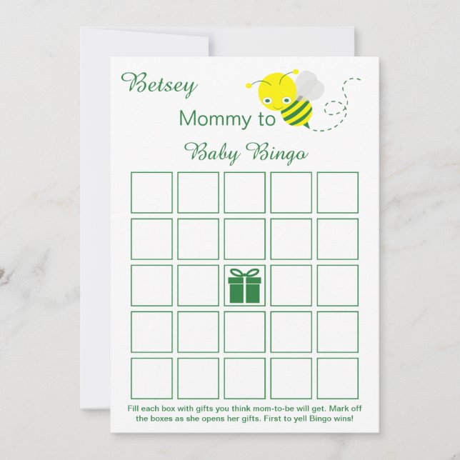 Cartes de Bingo en Baby shower vierge avec Bumbleb (Devant)
