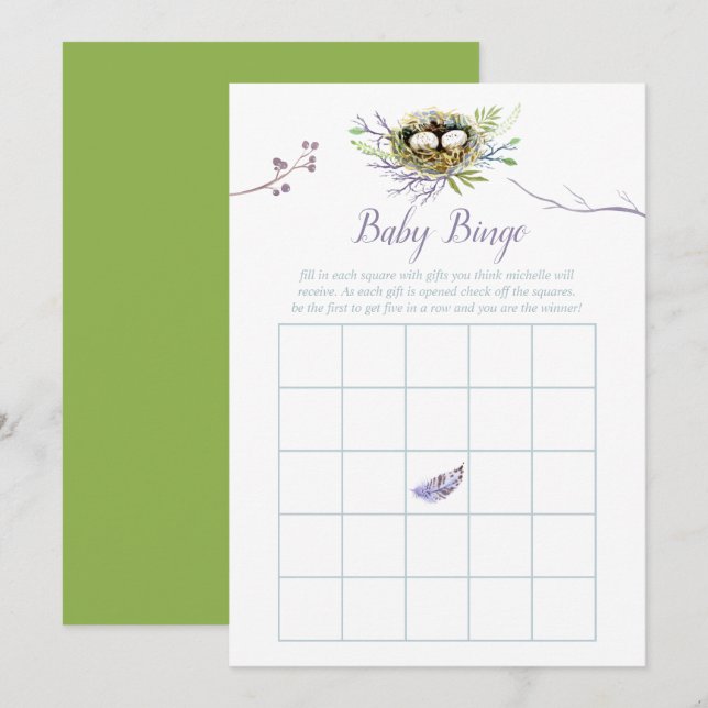 Cartes de Bingo pour Baby Shower Jumeaux avec Verd (Devant / Derrière)
