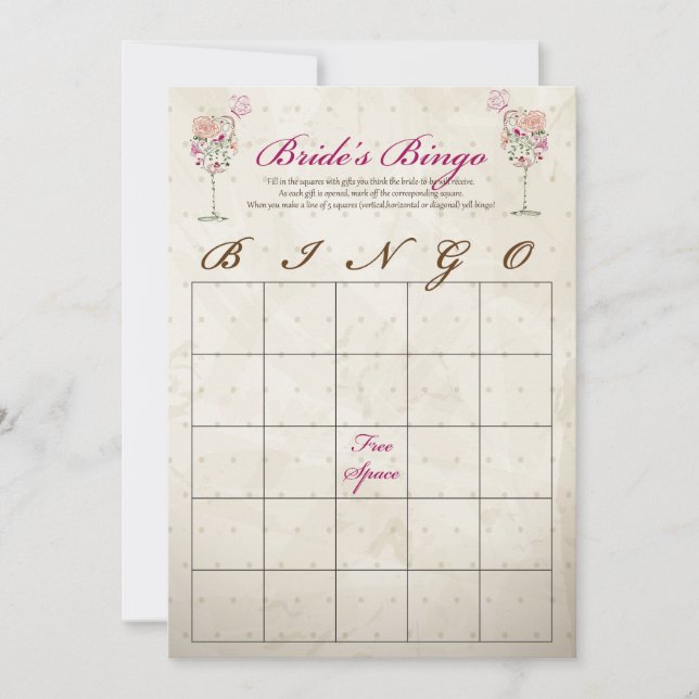 Cartes de Bingo pour une Douche de Mariée au Vin (Devant)