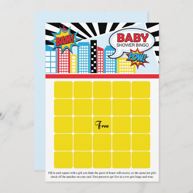 Cartes de bingo Superhero Baby shower (Devant / Derrière)