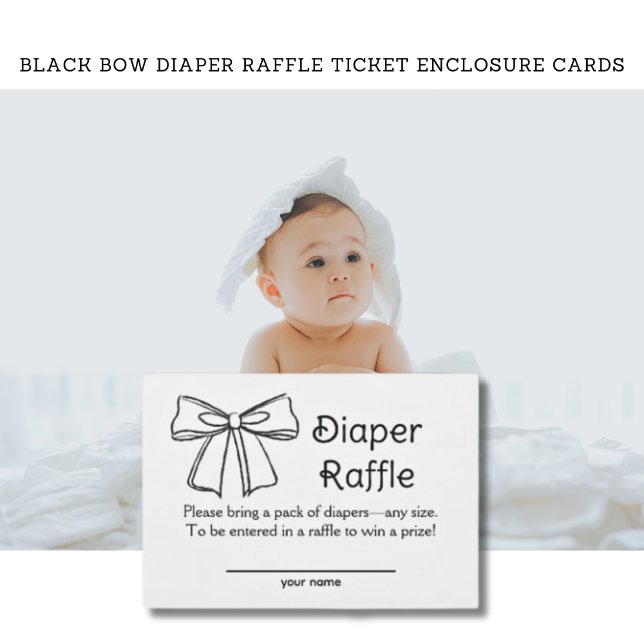 Cartes de boîtier de rabat de papier noir (Black Bow Diaper Raffle Ticket Baby Shower Enclosure Cards)