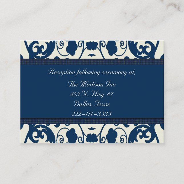 Cartes de boîtier mariage damassé bleu (Devant)