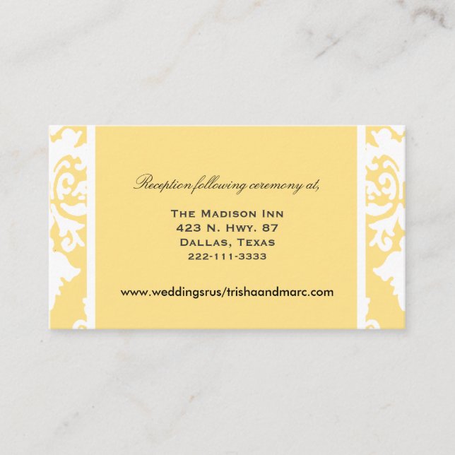 Cartes de boîtier mariage damassé jaune et blanc (Devant)