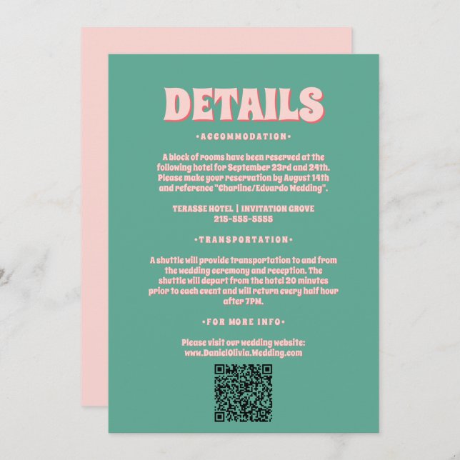 Cartes de boîtier Mariage rose et vert (Devant / Derrière)