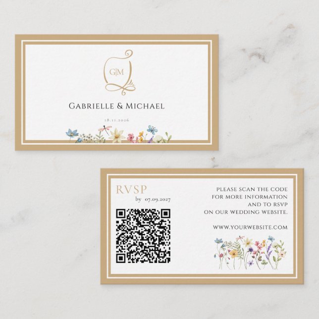 Cartes de boîtier Mariage RSVP Floral Aquarelle (Devant / Derrière)