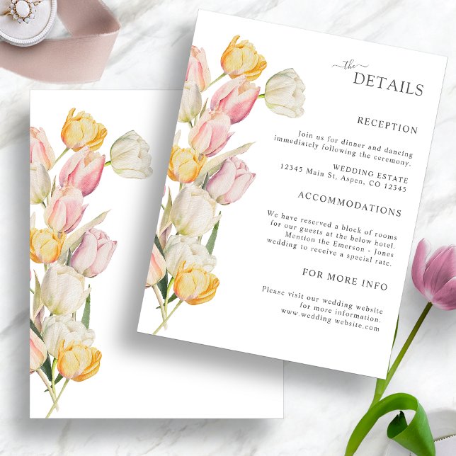 Cartes de boîtier Mariage Tulip (Elegant Watercolor Tulip Wedding Reception Enclosure Cards by Painted Paperie
)
