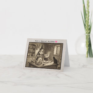 Cartes de bonne fête magique pour sorcière et chat