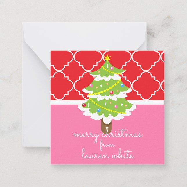 Cartes de cadeaux d'arbre de Noël rose et rouge (Devant)