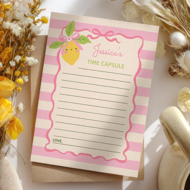 Cartes de capsule temporelle rose pour le 1er anni (Créateur téléchargé)