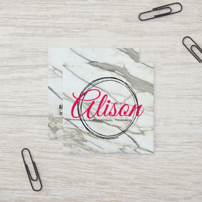 Cartes de carré en marbre blanc rose. (Devant/Arrière en situation)