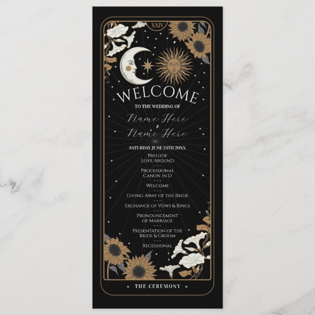 Cartes de cérémonie de mariage Tarot Menu de bienv (Devant)