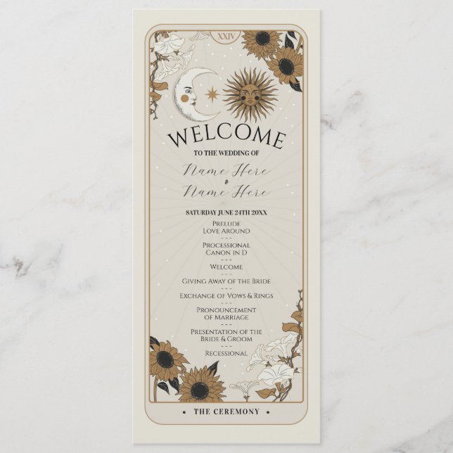 Cartes de cérémonie de mariage Tarot Menu de bienv (Devant)