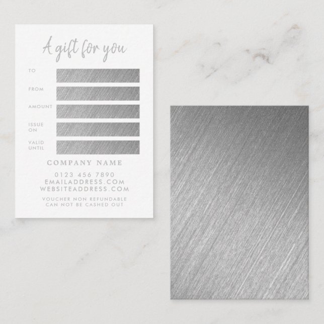 Cartes de certificat cadeau de script Silver moder (Devant / Derrière)