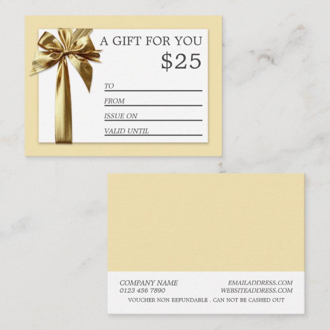 Cartes de certificat-cadeau Gold Ribbon (Devant / Derrière)