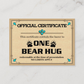Cartes de certificat d'ÉTREINTE d'OURS