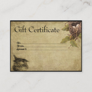 Cartes de certificats-cadeaux Bird & Nest- Prim