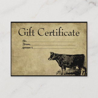 Cartes de certificats-cadeaux Ol'Bessy Cow-Prim