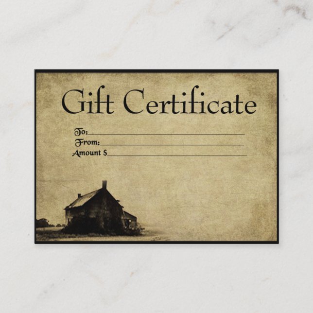 Cartes de certificats-cadeaux Old Homestead-Prim (Devant)