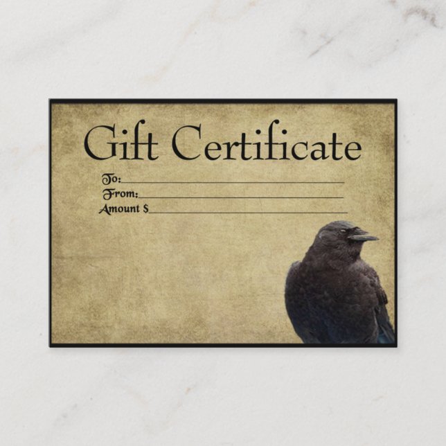 Cartes de certificats-cadeaux pour un seul corbeau (Devant)