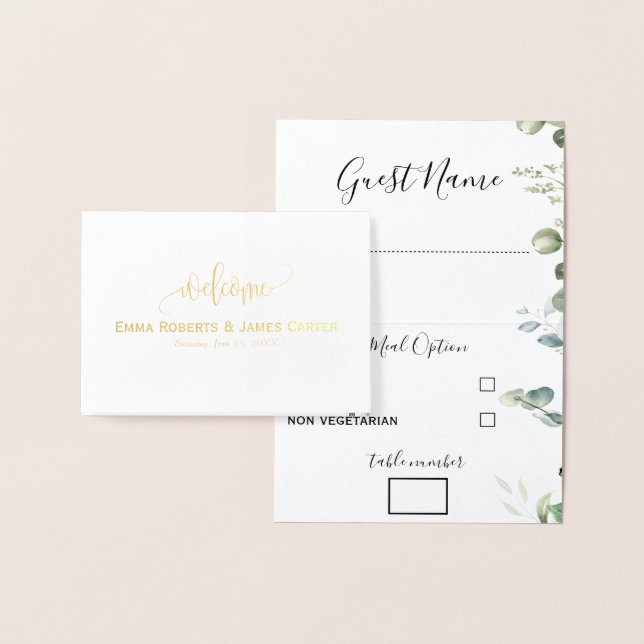 Cartes de choix de menu de mariage avec verdure (Affichage)