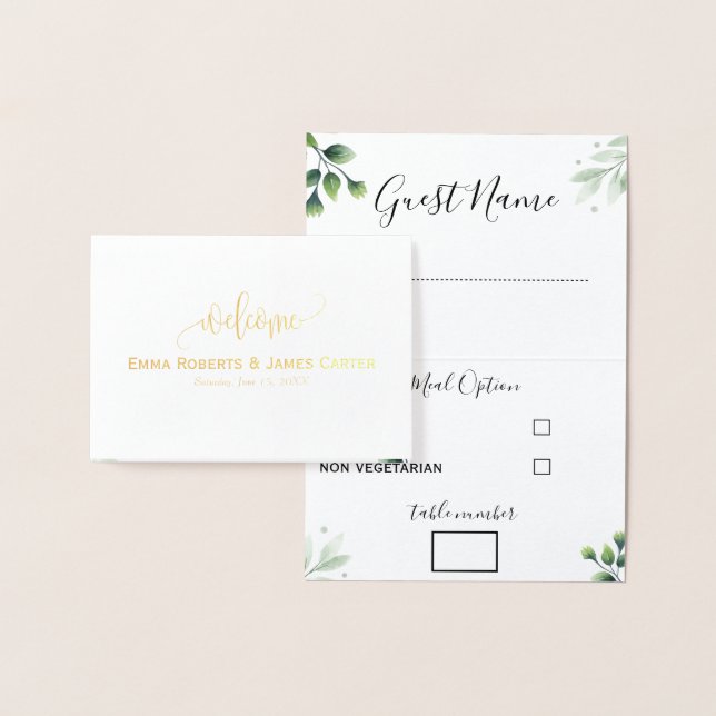 Cartes de choix de menu de mariage avec verdure (Affichage)