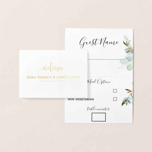 Cartes de choix de menu de mariage avec verdure (Affichage)