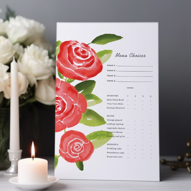 Cartes de choix de repas à la rose rouge (Créateur téléchargé)
