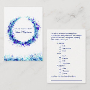 Cartes de choix de repas de mariage avec éclabouss
