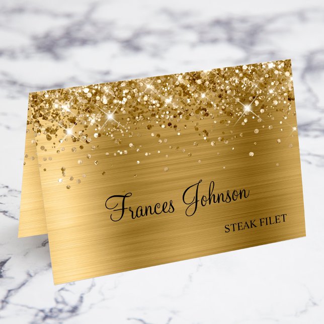 Cartes de choix de repas en or scintillant (Glittery Gold Meal Choice Name Place Cards)