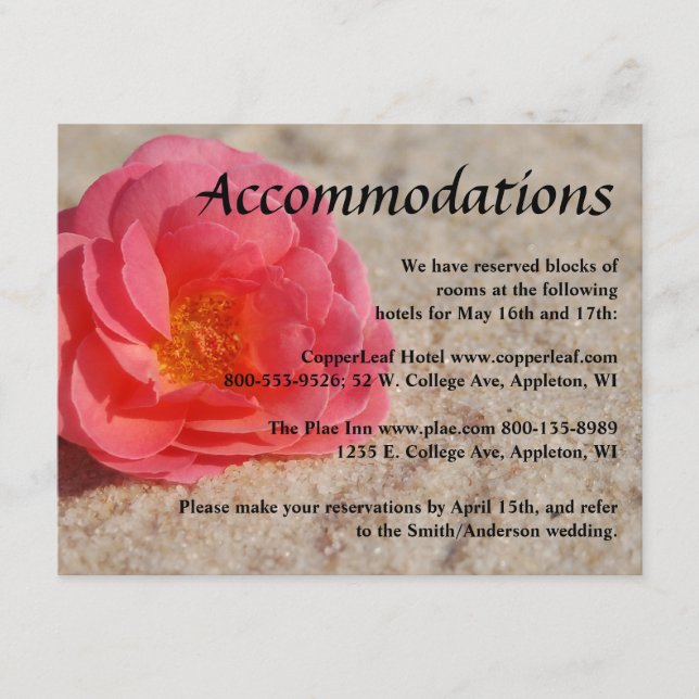 Cartes de clôture de mariage sur la plage - Rose s (Devant)