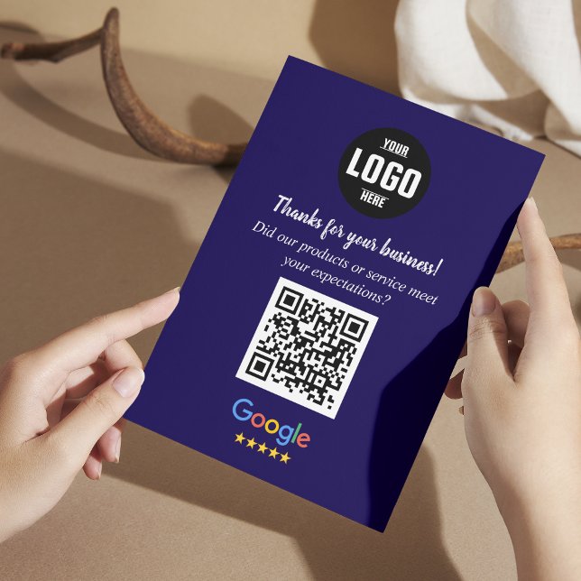 Cartes de code QR pour avis Google | Encarts pour  (Google Review QR Code Cards | Navy Business Enclosure Cards)