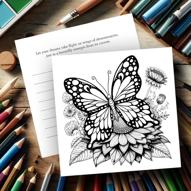 Cartes de coloriage papillon avec Journal (Butterfly coloring pages for adult women with journaling card on back.)