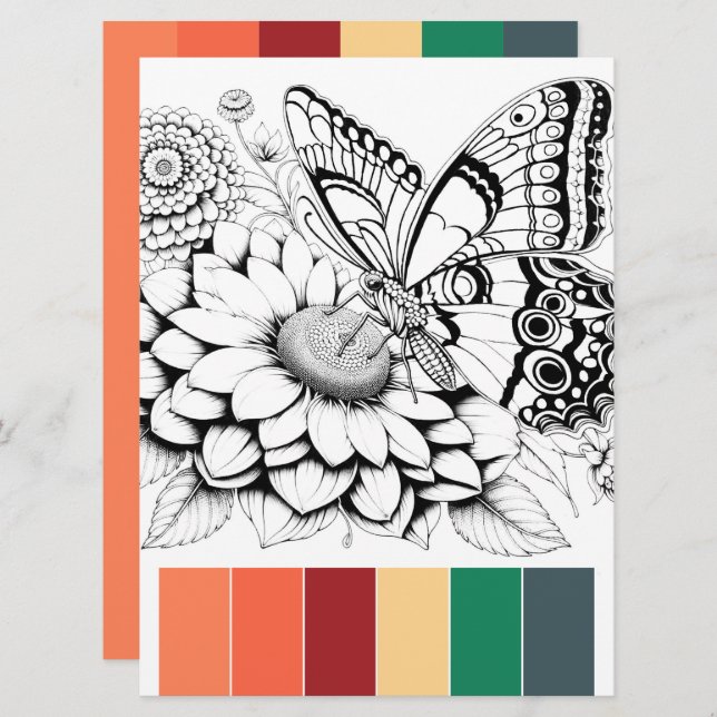 Cartes de coloriage pour adultes papillon et combi (Devant / Derrière)