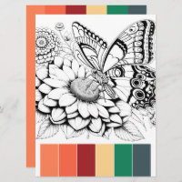 Cartes de coloriage pour adultes papillon et combi