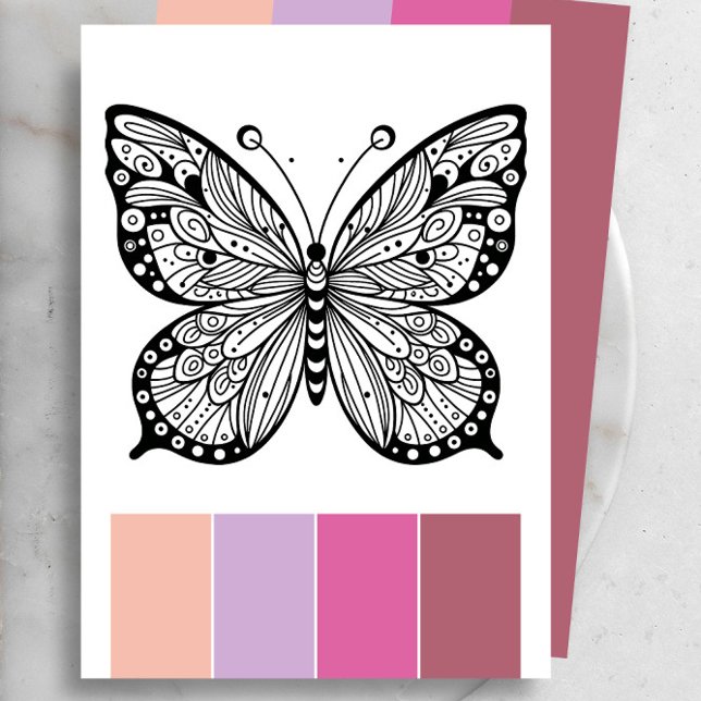 Cartes de coloriage pour adultes papillon et systè (Butterfly coloring pages with color palette by Victoria Grigaliunas of Do Tell A Belle)
