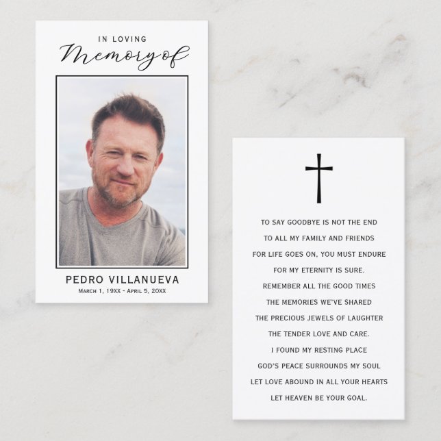 Cartes de condoléances avec photo pour une prière  (Devant / Derrière)