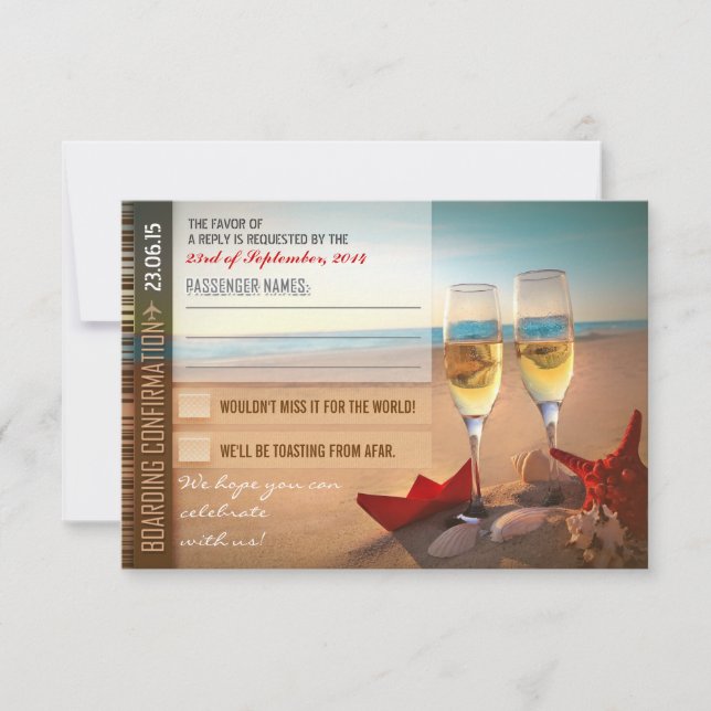 Cartes de confirmation de embarquement RSVP mariag (Devant)
