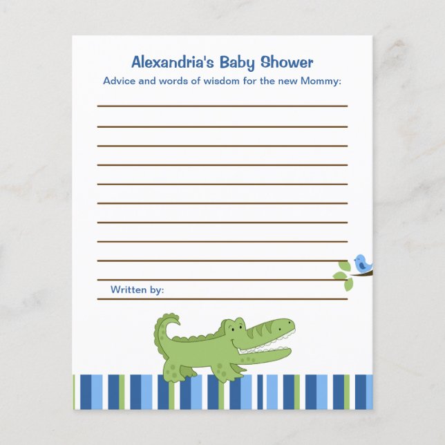 Cartes de conseil Baby shower Alligator Custom Fly (Devant)