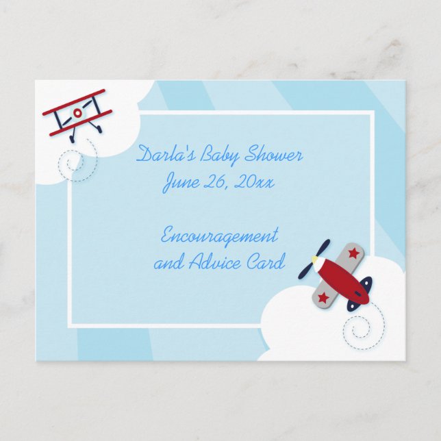 Cartes de conseil Baby shower Avion (Devant)
