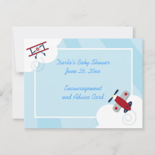 Cartes de conseil Baby shower Avion