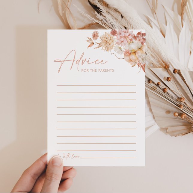 Cartes de conseil citrouille Fall Rose Floral Baby (Advice for Parents Baby Shower Game | Pumpkin Fall Baby Shower)