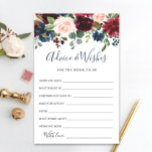 Cartes de conseil et de souhaits floraux Blush Nav<br><div class="desc">Cartes de conseil et de souhaits floraux Blush Navy de Bourgogne. Personnalisez avec la mariée le nom et la date de la douche. Pour plus de personnalisation,  cliquez sur le lien "customiser plus loin". Si vous avez besoin d'aide,  contactez-moi s'il vous plaît.</div>