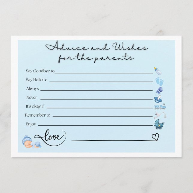 Cartes de conseil parentales pour le Baby shower - (Devant)