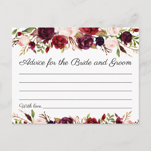 Cartes de conseils de mariage au Marsala et fleurs (Devant)