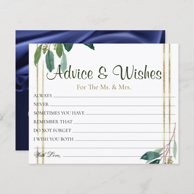 Cartes de conseils de mariage floraux dorés (Devant / Derrière)